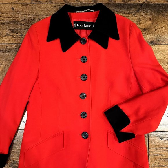 80s Vintage size 12 Louis Féraud Victorian Equestrian Red & Black Jacket - Picture 3 of 7